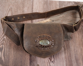 Handmade Leather Waist Bag with Adjustable Belt, Festival Fanny Pack, Leather Hip Bag, Gift for her