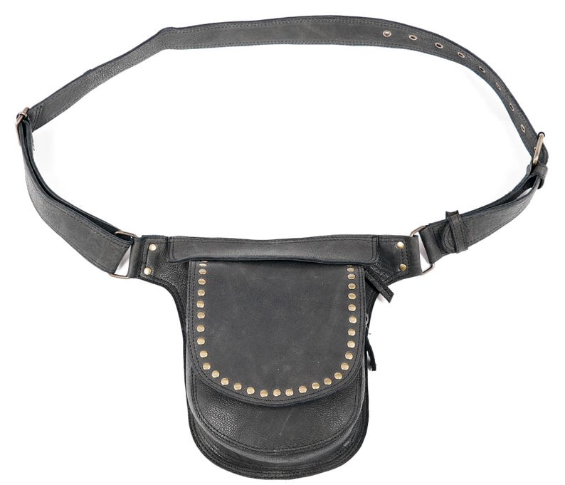 Leather hip bag with smooth finish and secure flap closure