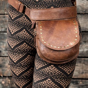 Handmade black leather belt bag for travel and daily use