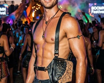 Handmade Leather Holster Bag – Steampunk Festival Hip Belt with Gemstone