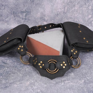 Hip Handmade Leather Waist Pack Bag Party Festival Style Belt Utility Pouch Playa psy trance rave in Black