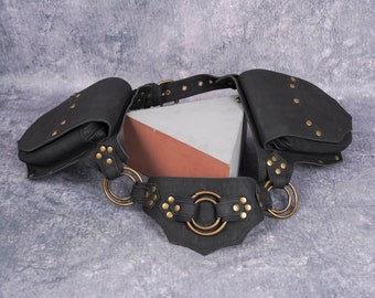 Hip Handmade Leather Waist Pack Bag Party Festival Style Belt Utility Pouch Playa psy trance rave in Black