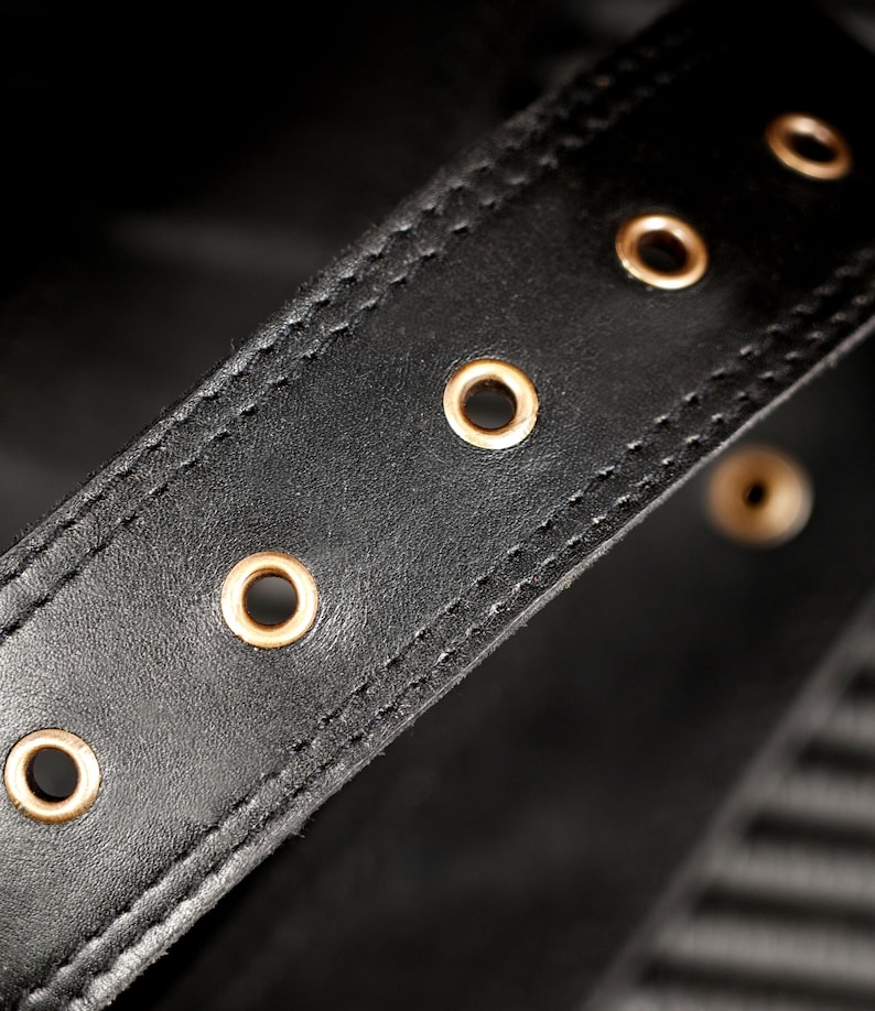 Men's black genuine leather waist bag with antique brass buckles