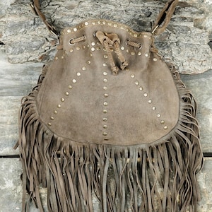 Brown Fringe Leather Bag, Leather Bum Bag, Leather Belt Bag, Leather Pocket Belt, Leather waist bag, Crossbody Adjustable Strap For Unisex.