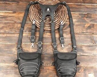 Handmade Leather Holster Belt Bag, Gothic Steampunk Style with Zipper Pockets