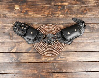 Handmade Black Leather Utility Belt Bag: Dual Pocket  display picture 1