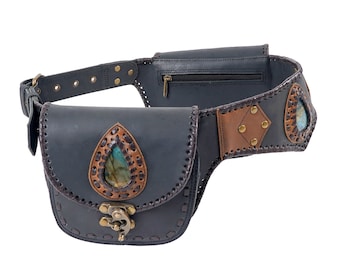 gems stone ,Genuine Leather Hip Bag, Leather Bum Bag, Leather Belt Bag, Leather Pocket Belt