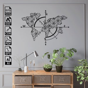 Mapa-múndi Globo Laser Cut SVG DXF Arquivos – Cricut, CNC, Arte de parede, Vetor, Modelo, Gravura, Download instantâneo