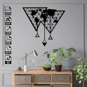 Laser Cut World Map: Geometric Globe SVG DXF (Digital Download)