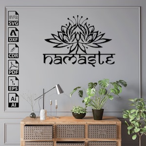 Arquivos SVG DXF de corte a laser de flor de lótus Namaste – Cricut, CNC, arte de parede, vetor, modelo, gravura, download instantâneo