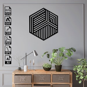 Arquivos SVG DXF de corte a laser de hexágono geométrico – Cricut, CNC, arte de parede, vetor, modelo, gravura, download instantâneo