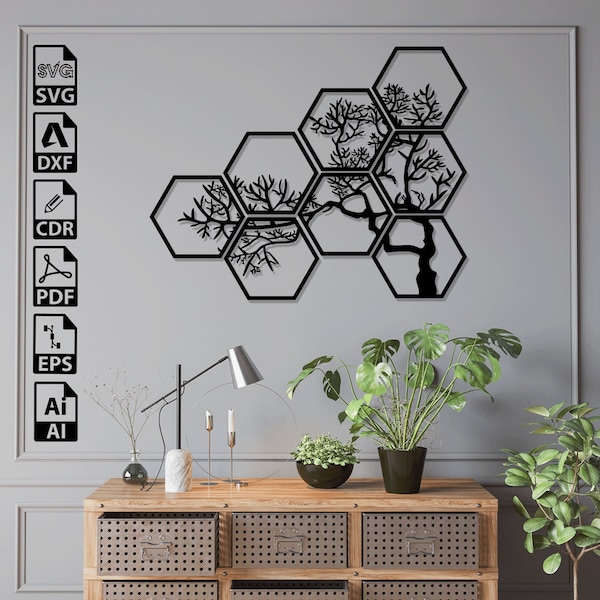 Hexagon Tree Of Life Dxf Svg Cdr Eps Digital Download Laser Cut Cnc Cutting Router Glowforge Files Cricut Engraving Silhouette Vinyl Sticker