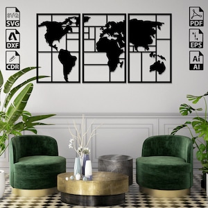 Weltkarte, Globus, Laser geschnitten, SVG-DXF-Dateien - Cricut, CNC, Wandkunst, Vektor, Vorlage, Gravur, Sofort-Download