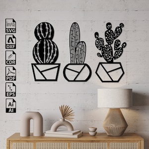 Archivos SVG DXF cortados con láser de plantas de cactus: Cricut, CNC, arte de pared, vector, plantilla, grabado, descarga instantánea