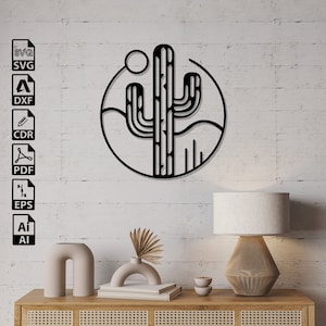 Cactus lasergesneden SVG DXF-bestanden – Cricut, CNC, muurkunst, vector, sjabloon, gravure, Instant Download