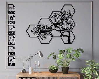 Hexagon Tree Of Life Dxf Svg Cdr Eps Digital Download Laser Cut Cnc Cutting Router Glowforge Files Cricut Engraving Silhouette Vinyl Sticker