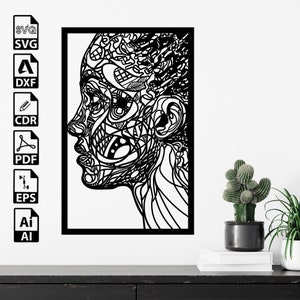File SVG DXF taglio laser viso astratto – Cricut, CNC, arte murale, vettore, modello, incisione, download immediato