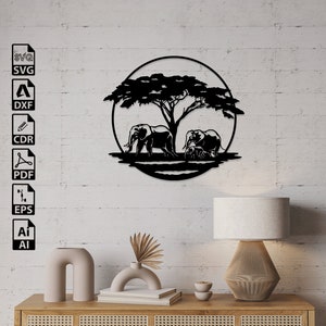 Olifant boom lasergesneden SVG DXF-bestanden – Cricut, CNC, muurkunst, vector, sjabloon, gravure, Instant Download