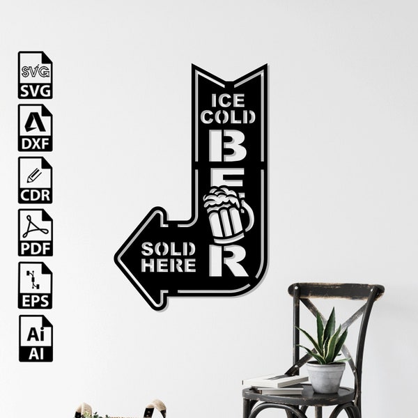 Bière Pub Bar Enseigne Dxf Svg Téléchargement Numérique Découpe Laser Cnc Routeur De Découpe Glowforge Fichiers Gravure Silhouette Vinyle Autocollant Vectoriel