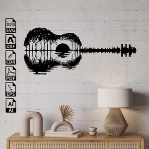 Gitaarboom zonsondergang zon lasergesneden SVG DXF-bestanden – Cricut, CNC, kunst aan de muur, Vector, sjabloon, gravure, Instant Download