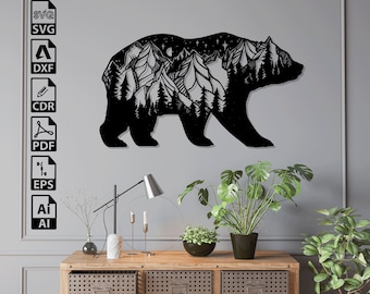 Mountain Bear Laser Cut File: SVG, DXF, CNC, Cricut (Digital Download)