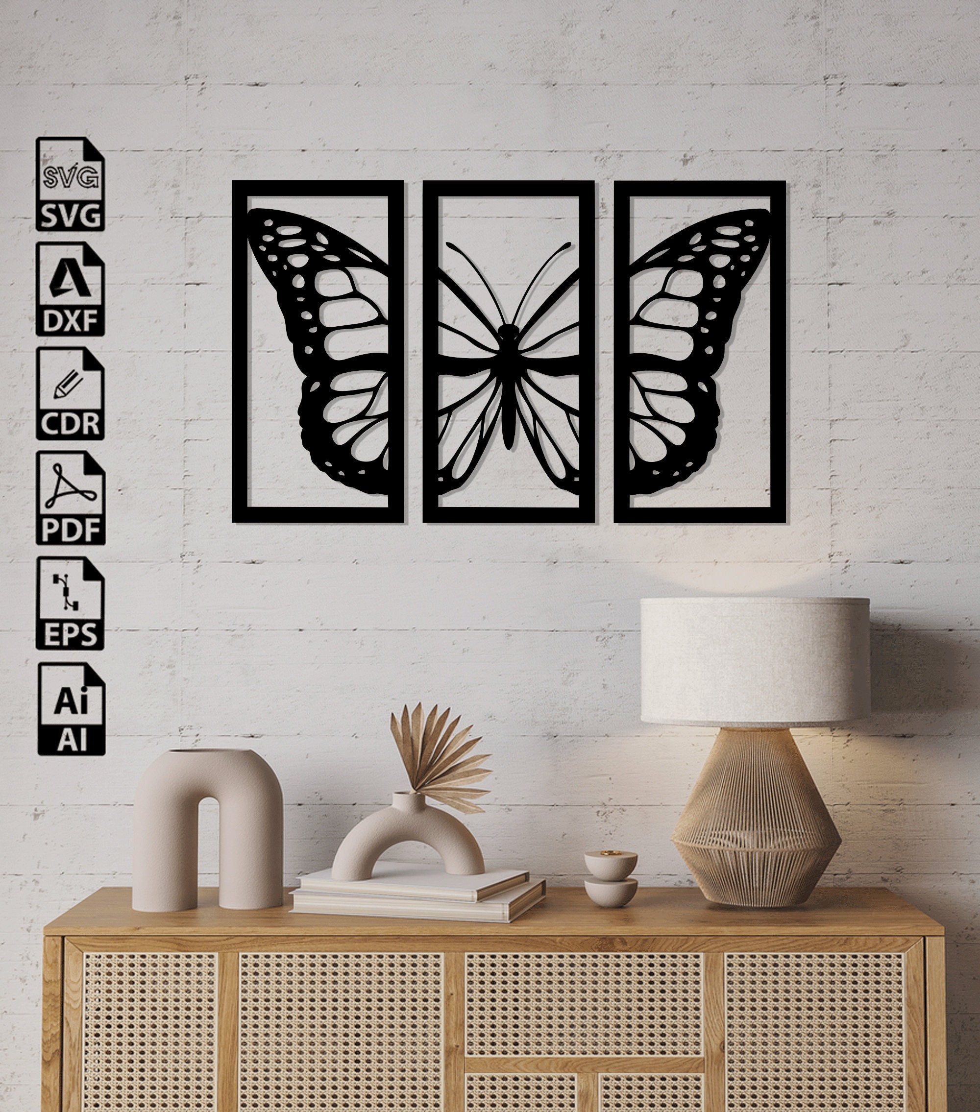 Buttefly Dxf Butterfly Dxf Svg File Wall Sticker Pdf Silhouette Template Glowforge ...