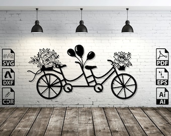 Floral Bicycle Laser Cut Files: SVG, DXF, CNC, Cricut (Digital Download)
