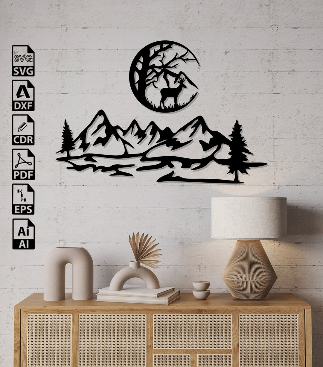 Mountain Dxf Deer Svg Moon Pdf Digital Download Laser Cut Cnc Cutting ...