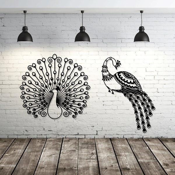 Peacock Dxf Peafowl Peahen Svg Descarga digital Corte láser Cnc Corte Router Archivos Glowforge Grabado Silueta Vinilo Calcomanía Vector Pegatina