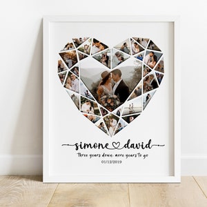 3rd Year Anniversary Collage Gift for Boyfriend,  3 Year Wedding Gift for Husband, Heart Photo Collage Gift, Third Anniversary Photo Collage