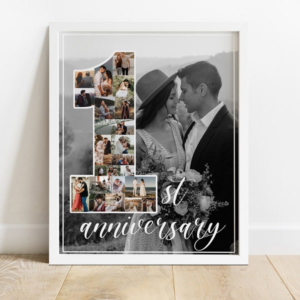 Personalize 1st Year Anniversary Photo Collage Gift, 1 Year Anniversary Gift Husband, First Anniversary Gift For Boyfriend, 1st wedding gift