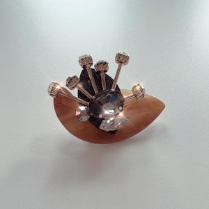 Vintage MODERNIST Atomic Sputnik Brooch Starburst Flower Lucite Rhinestones