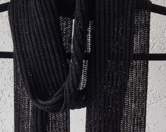 Knitted BLACK SCARF, unisex black scarf, linen all seasons scarf, luxury gifts, black elegant warm scarf, black luxurious scarf