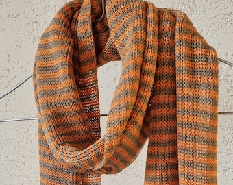 Knitted LINEN scarf, striped scarf, shawl, unisex scarf, orange linen scarf, neck warmer, linen scarf