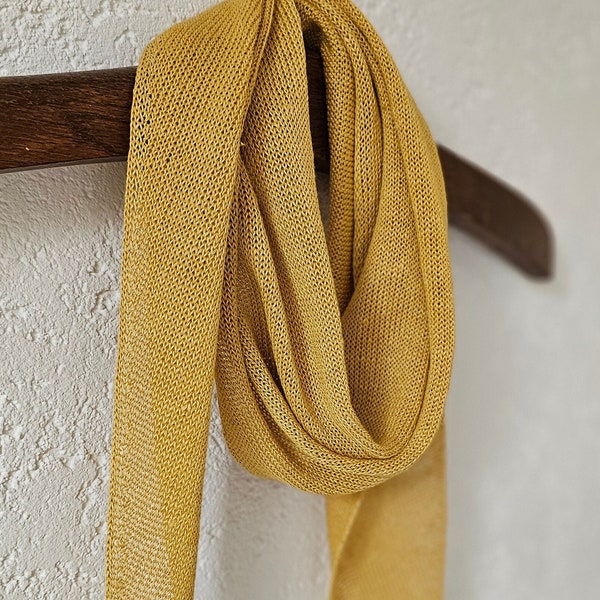Linen SCARF, Knitted yellow scarf, Unisex scarf, Linen summer scarf, Organic linen accessories, Linen scarf, Yellow color scarf