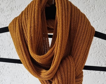 Knitted WARM SCARF, wide warm scarf, unisex warm scarf, linen winter scarf, warm neck warmer, yellow warm scarf, mustard yellow
