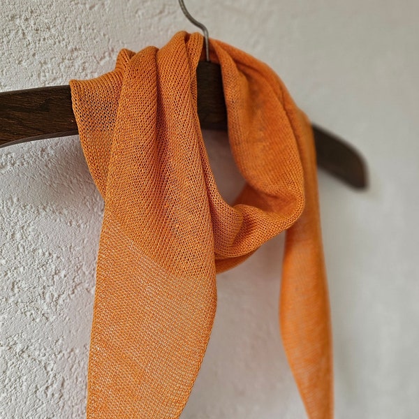 Linen SCARF, Knitted scarf, Unisex scarf, Linen summer scarf, Organic linen accessories, Linen scarf, Orange orange color scarf