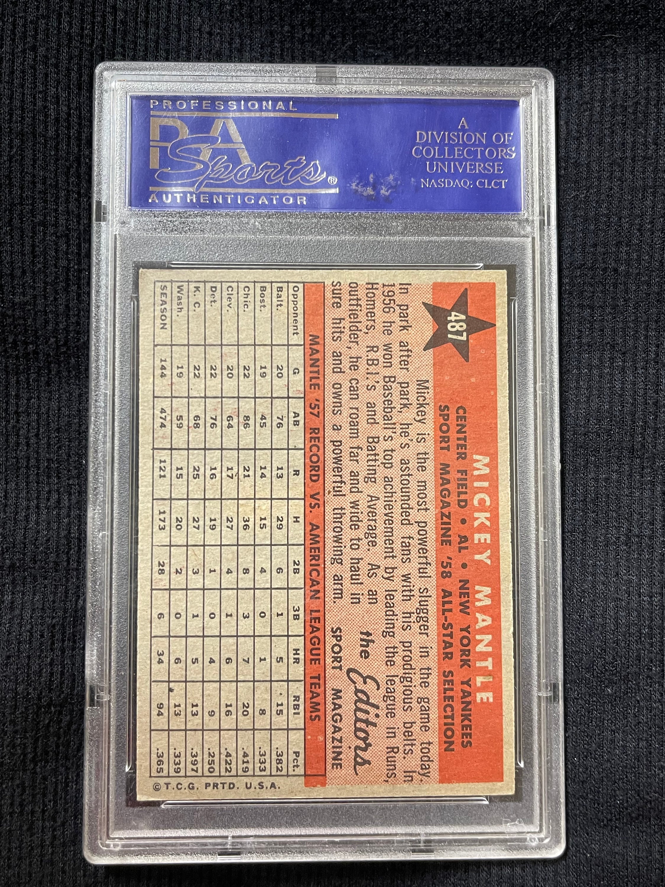 1958 TOPPS Mickey Mantle All Star #487 NM 7 - Etsy
