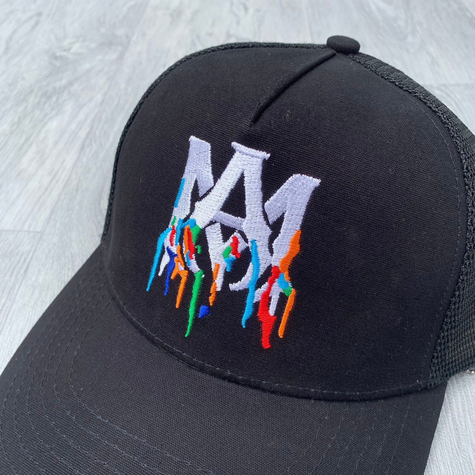 Amiri Drip Trucker Hat Baseball Snapback Cap Black White Mesh Etsy