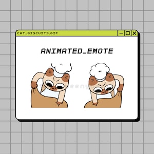 Puede incluir: GIF animado de un gato con un gorro de chef y sosteniendo una masa marrón. El gato está animado para amasar la masa. El texto "ANIMATED_EMOTE" se muestra encima del gato.