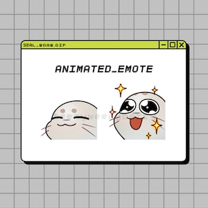May include: Animated GIF of a seal with sparkling eyes and a big smile. The seal is in a computer window with the text "SEAL_WOW.GIF" and "ANIMATED_EMOTE" at the top.