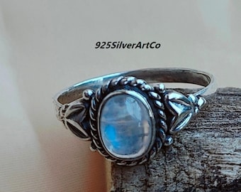 Oval Moonstone Ring: Dainty Sterling Silver Promise Ring