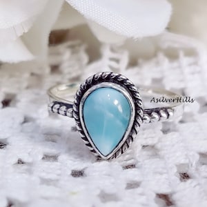 Larimar Ring, 925 Sterling Silver, Silver Band Ring, Handmade Ring, Simple Ring, Gemstone Ring, Women Ring, Gift For Friend, Mini Ring