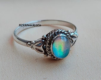 Aurora Opal Ring, Solid Silver Opal Ring, Engagement Ring, Women Ring, Semi Precious Stone Jewelry, Rings For Girls, Birthday Gift Opal Ring