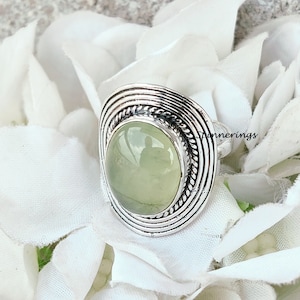 Prehnite Ring, Designer Band Ring, 925 Silver Ring, Handmade Ring, Perfect Gift For Wife, Beautiful Ring, Special Occasion Ring, Boho Ring