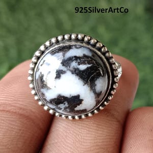 Zebra Jaspis Runde Design Ring, Zebra Jaspis Edelstein Silber Ring, Ring Schmuck für Frauen, Halloween Geschenk für sie, antiker Ring, Jaspis Geschenk