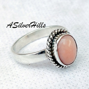 Pink Opal Ring, 925 Sterling Silver, Handmade Ring, Natural Pink Opal Stone, Silver Band Ring, Designer Ring, Women Ring, Anniversary Ring.