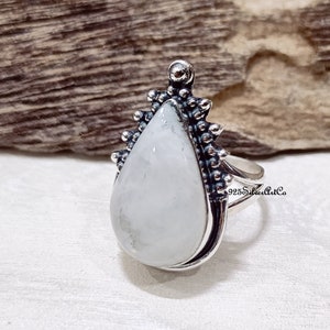 Handmade Pear Moonstone Ring: 925 Sterling Silver Promise Ring