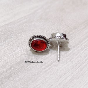 Handmade Oval Garnet Sterling Silver Earrings: Birthstone Jewelry