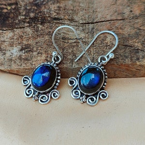 Natural Labradorite Earrings, Everyday Earrings, Solid Silver Earrings, Oval Stone Earring, Boho Jewelry, Birthday Gifts, Earrings For Women